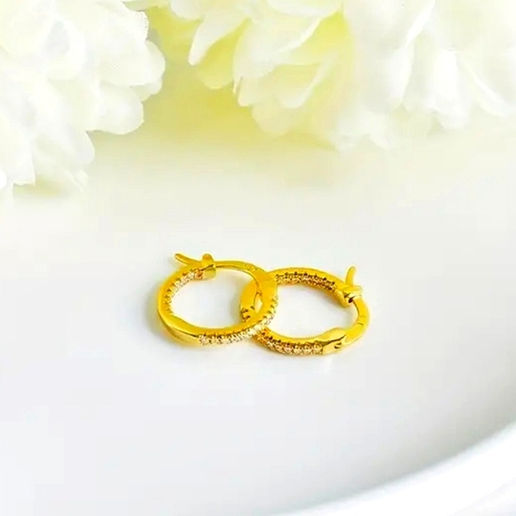 S925 18K Gold Plated Micro Pave 3D Sparkling Hoops - Picture 2 of 3